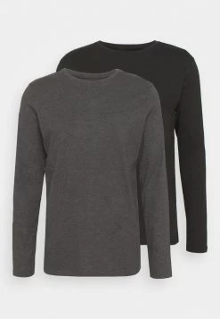 Pier One 2 PACK - Langarmshirt - Dark Grey/black -Pier One 007c88127656457c8f19869283e98031