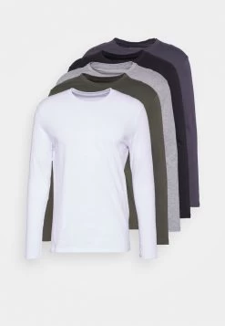 Pier One 5 PACK - Langarmshirt - Black/white/olive -Pier One 1811e4e1633c4594abae2f43c4e4d170
