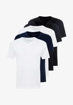Pier One 5 PACK - T-Shirt Basic - White/blue/black -Pier One 2819a515ceaa41a7b996144dea7390c3